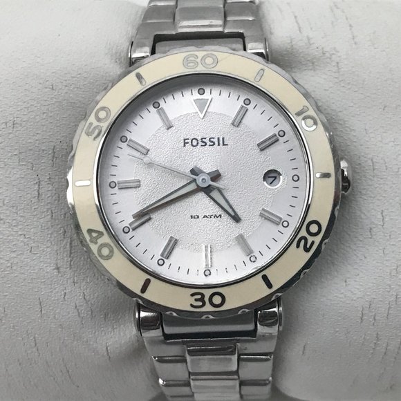 Fossil Accessories - Fossil Women Watch Silver White Tone Date Calenda